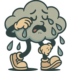 Sad Crying Cloud Character With Arms and Legs in Vintage Cartoon Style
