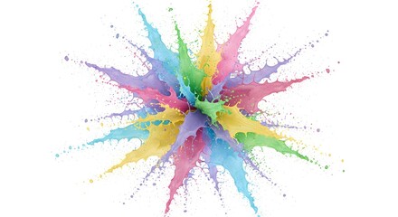 Vibrant pastel paint splashes explode outwards creating a dynamic abstract explosion of color