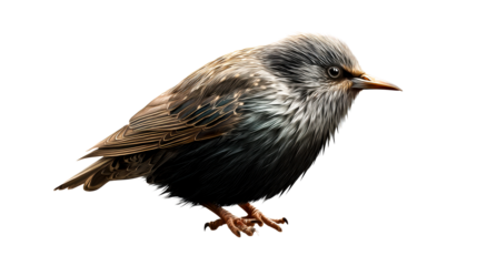 Detailed Close-up of a Starling Bird Showing Textured Feathers and Sharp Claws, cut out transparent