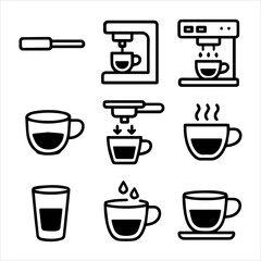 CoffeeMaking Icons A Detailed Set Depicting Brewing and Serving Processes.