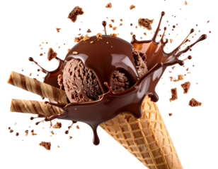 Delicious Ice Cream Explosion with Chocolate Splash and Wafers – Hyper-Realistic PNG