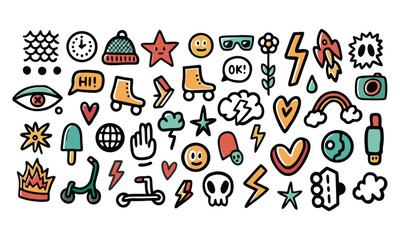 Hand Drawn Doodle Icons Set  Fun Sketch Stickers and Cute Vector Elements