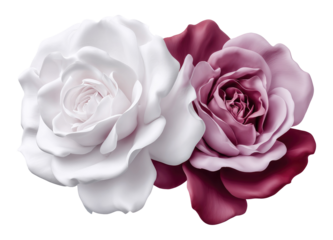 White rose and pink rose petals merging together, creating surreal floral composition with soft, delicate textures and romantic mood, perfect for wedding or love themed designs