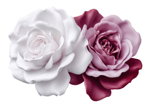 White rose and pink rose petals merging together, creating surreal floral composition with soft, delicate textures and romantic mood, perfect for wedding or love themed designs - Powered by Adobe
