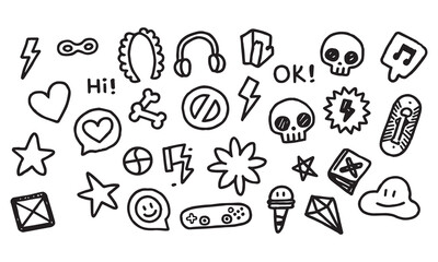 Hand Drawn Doodle Icons Set  Fun Sketch Stickers and Cute Vector Elements