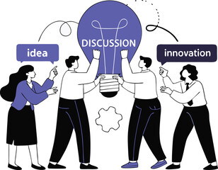 Team collaboration idea innovation discussion generating lightbulb vector eps white background