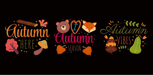 Autumn cute nature forest banner concept. Vector flat graphic design illustration	