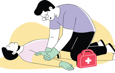 Man in green gloves performing cpr illustration vector art scalable eps medical emergency rescue white background