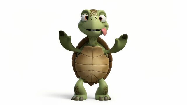 A happy, green cartoon tortoise with a funny turtle and frog playing together