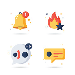 Flat Vector Isolated Icons for Notifications and Alerts: Bell Spark, Alert Flame Star, Ping Wave, and Reminder Badge for UI/UX Design