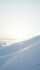 Gentle Sunrise Over Pristine Snowy Hills with Soft Shadows and Delicate Snowflakes Under a Clear Sky Creating a Serene Winter Wonderland Atmosphere