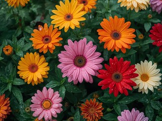 Fototapeta premium Floral Abstraction with Water Droplets, Vivid Color Palette, and Organic Textures.