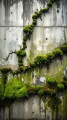 Vibrant Green Moss and Fungi Growing on Urban Concrete Surface