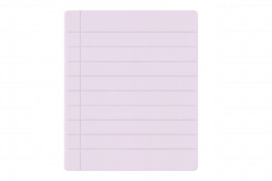 Lined purple paper sheet floating against transparent backdrop, representing academic note-taking workspace