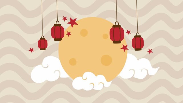 Hanging lanterns with moon and clouds for Chuseok celebration