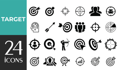 Target & Goal Line Icons Set. Mission Success, Achievement, Crosshair, Arrow & Shooting Editable Stroke Vector Illustration.