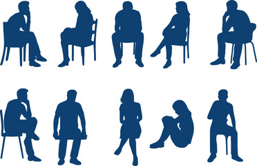 Sitting people silhouette set black vector collection of human figures