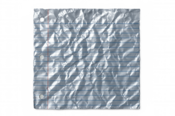 Crumpled sheet of lined notebook paper isolated on transparent background, ideal for educational or note-taking themes