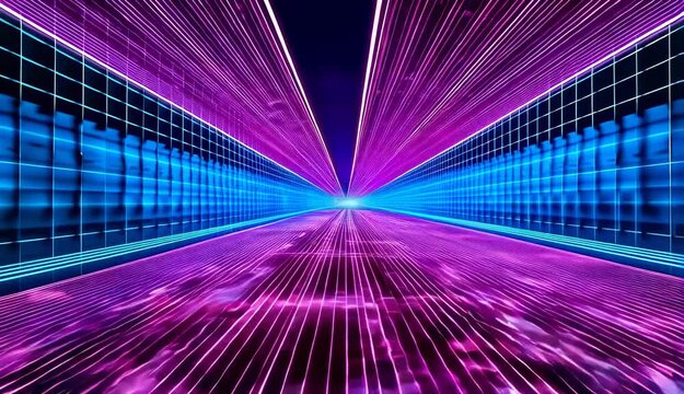 Futuristic Digital Tunnel Grid &mdash; Neon Purple Cybercore background