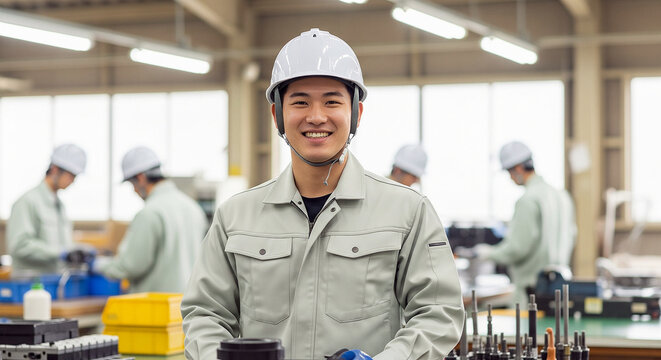 笑顔の男性作業員（工場・製造業・制御室などの求人広告用） - Powered by Adobe