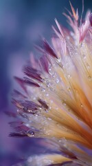 Fototapeta premium Delicate dandelion seeds sparkle with morning dew in soft pastel light