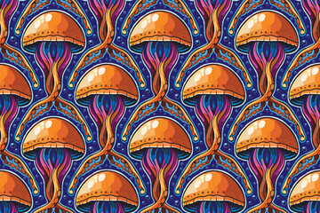 Seamless Vector Pattern of Cute Cartoon Jellyfish &ndash; Editable, Tileable Design Perfect for Kids Products, Fabric Prints, Stationery, Packaging, Wallpapers, and Digital Creative Projects