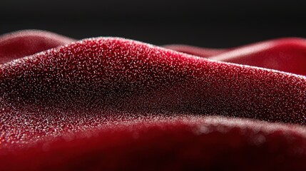 A close-up view of a textured surface with a deep red hue and a fine, white granular texture.