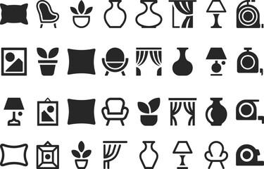 Obraz premium Home Decor Icons Furniture Plants Lighting