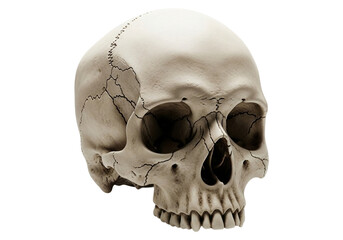 Fototapeta premium Human skull isolated on transparent background, a symbol of mortality and the fragility of life, showcasing anatomical detail