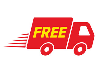 Red truck with "free" text speeding forward isolated on transparent background
