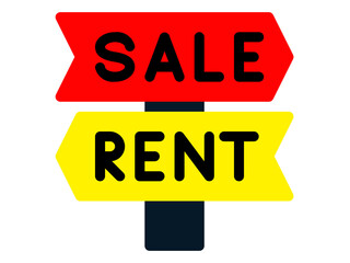 Sale and rent signs pointing directions isolated on transparent background