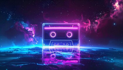 Fototapeta premium Neon Cassette Tape A Retro Voyage Through Sound and Space
