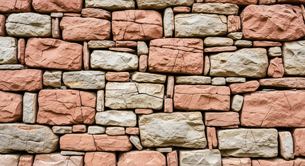Obraz premium Strong Stone Wall Built from Irregular Stacked Broken Stones in Bright Daylight