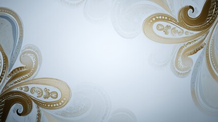 Closeup of a calm pastel paisley pattern with faded floral elements and intricate textures, creating a soothing and elegant background with copy space on the right