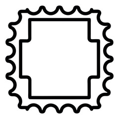 Black Outline of Scalloped Square Frame with Inner Square on White Background