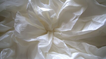 A close-up view of a white, flowing fabric with a ruffled texture.