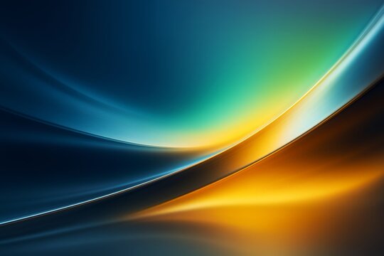 Dynamic abstract background with flowing light curves in blue, green, and yellow tones on smooth gradient backdrop. Ai generative.