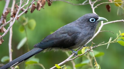 Blue-faced Malkoha perched among foliage