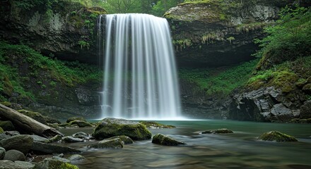 Serene Waterfall Cascading into Emerald Pool A Nature's Masterpiece