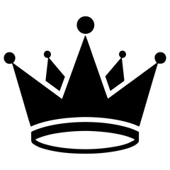 Minimal Black Silhouette Crown Icon, Flat Simple Design