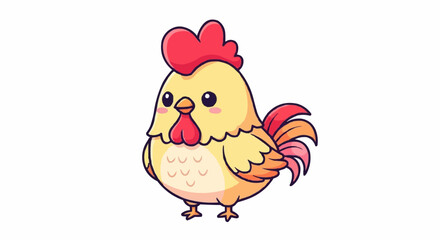Cute cartoon rooster illustration adorable yellow bird with red comb and wattle