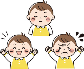 Obraz premium Child emotions illustration, calm, happy, angry expression, emotional development, feelings concept, kids facial expressions, education theme, cad drawing flat vector illustration