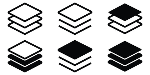 Stacked Layers Icons Set &ndash; Flat and Outline Layer Symbols for Design, Layout, Levels, and Surface Technology