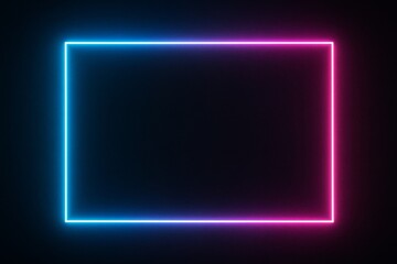 Glowing neon rectangular frame with blue and pink gradient lighting on dark background for modern digital presentation or design mockup concept.