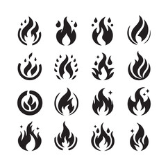 Fire flame icon set vector and silhouette 205