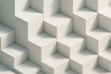 Abstract geometric pattern of white 3D cubes with soft light and shadows creating a modern minimalist background texture for copyspace use. Ai generative
