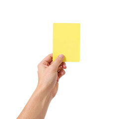 Referees authority a yellow card in hand symbolizing caution and warning action