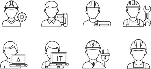 Set of Icons Representing Different Professions and Occupations worker engineer