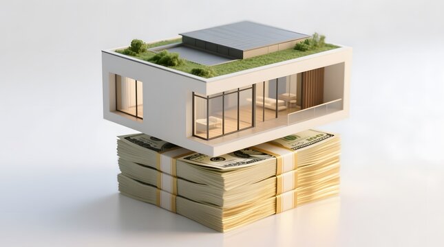 Modern Architecture Model on Stack of Money Conceptual Investment