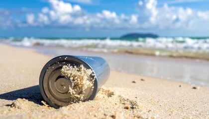 Battery on beach, pollution